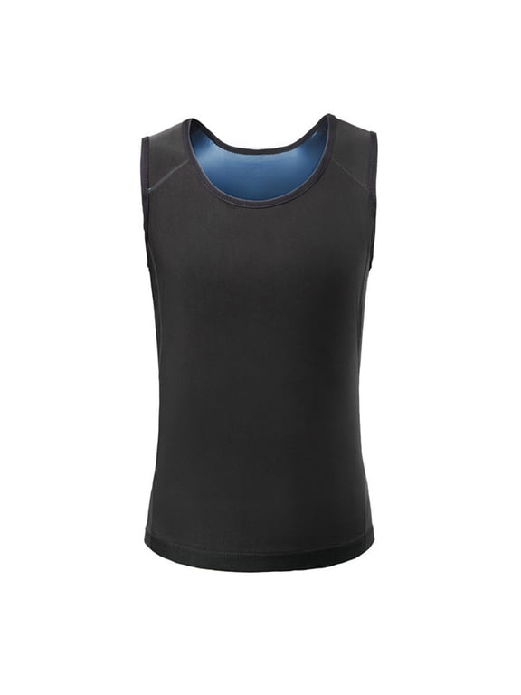 Compression Shirts Men 2026 Tummy Control Sleeveless Sauna Vest Scoop Neck Weight Loss Workout Tank Tops Slim Fit Sweat Enhancing Shapewear Blue 4XL