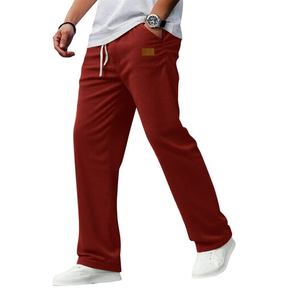 Dresfit Corduroy Pants Men Big and Tall Sweatpants Drawstring Straight Leg Cocoparo Trousers Trendy Baggy Relaxed Fit Elastic Waist Lounge Pant Wine 2XL