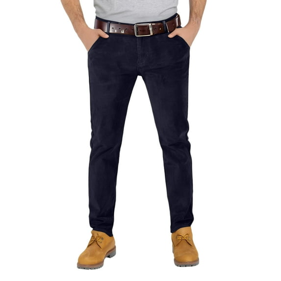 Dresfit Corduroy Pants Men Elastic Waist Big and Tall Dress Pants Pleated Front Formal Chinos Pants Slim Fit Stretch Solid Color Plain Trousers (no belt) Royal Blue 42