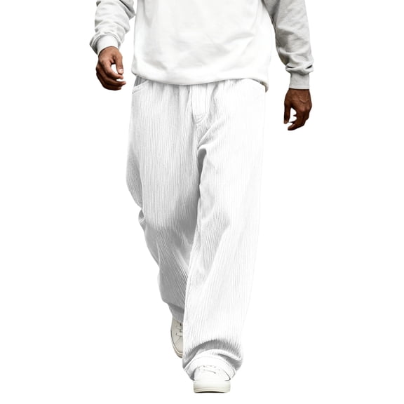 Dresfit Corduroy Pants for Men Wide Leg Baggy Sweatpants Solid Drawstring Casual Trousers 2026 Summer Textured Loose Straight Leg Loose Fit Pant White XL