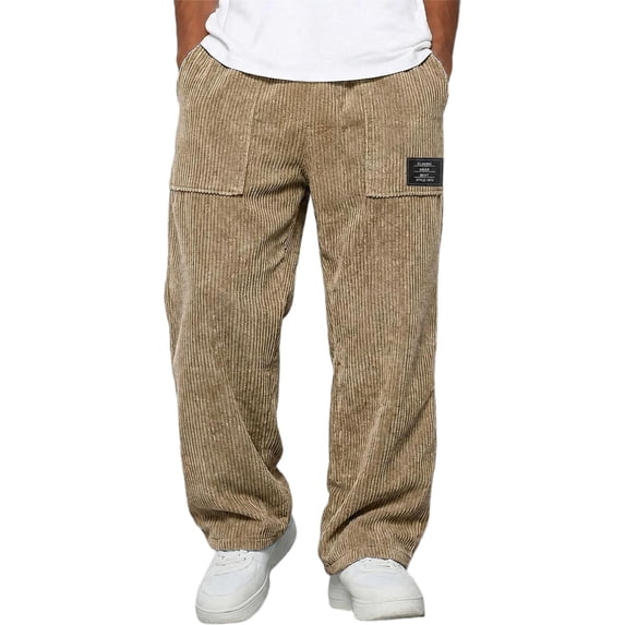 Dresfit Corduroy Pants Men Wide Leg Baggy Sweatpants Winter Fall Big and Tall Drawstring Sweat Pants Uncuffed Oversized Straight Leg Lounge Pants 3XL