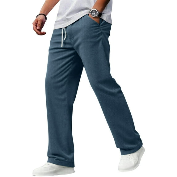 Dresfit Corduroy Pants Mens Big and Tall Sweatpants Baggy Drawstring Pacificozy Pant Fall Straight Leg Loose Fit Elastic Waist Lounge Trousers Navy L