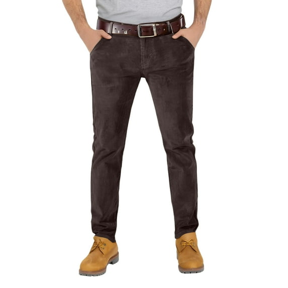 Dresfit Corduroy Pants Mens Elastic Waist Stretch Dress Pants Pleated Front Work Chinos Pants Big and Tall Slim Fit Straight Leg Solid Color Suit Pants (no belt) Coffee 36