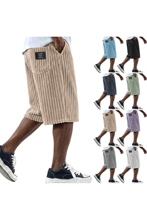 Corduroy Shorts for Men Long Baggy Shorts 2026 Summer Multi Pockets Drawstring Vacation Bermuda Shorts Loose Waistband Lounge Holiday Bottoms XL