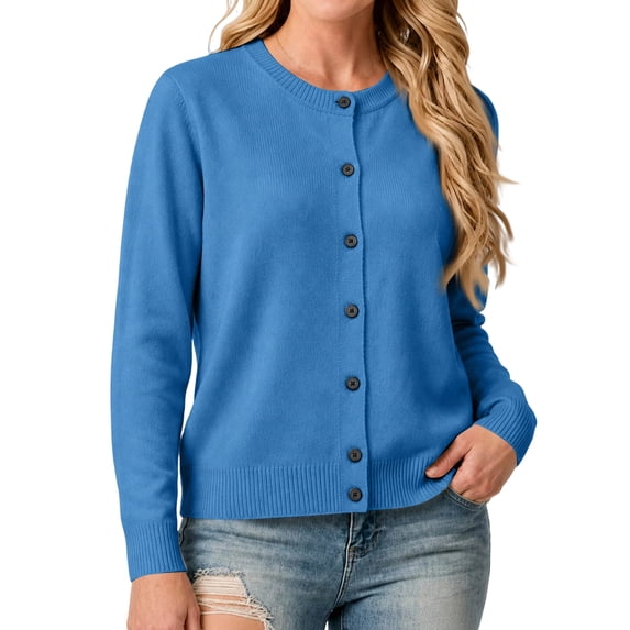Dresfit Cropped Cardigan Sweaters Women Button Down Long Sleeve Jackets Fall Winter Crew Neck Business Sweaters Loose Fit Knit Lightweight Tops L
