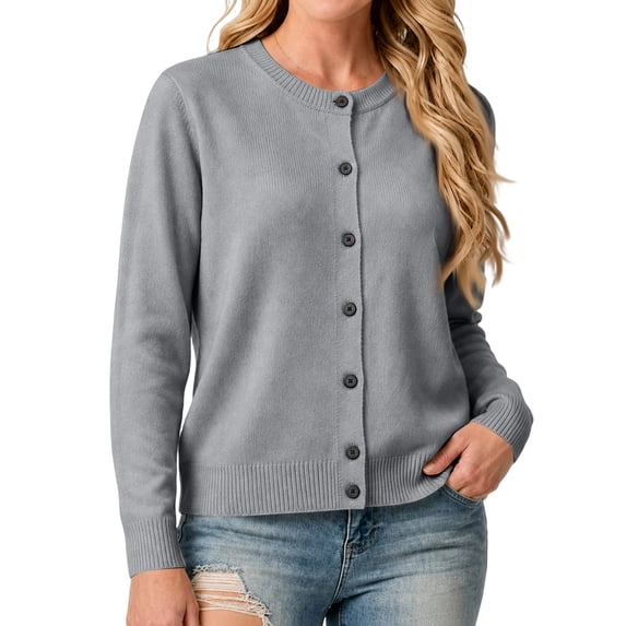 Dresfit Cropped Cardigan Sweaters Womens Crew Neck Button Down Sweaters Fall Winter Long Sleeve Boho Cardigans Loose Fit Knit Open Front Tops XL