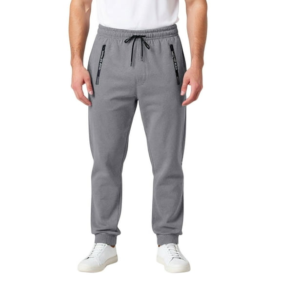 Dresfit Cuffed Sweatpants for Men Stretch Active Cotton Joggers Autumn Cinched Bottom Solid Color Thicken Running Sweat Pants Drawstring High Waist Warm Trousers Dark Gray L