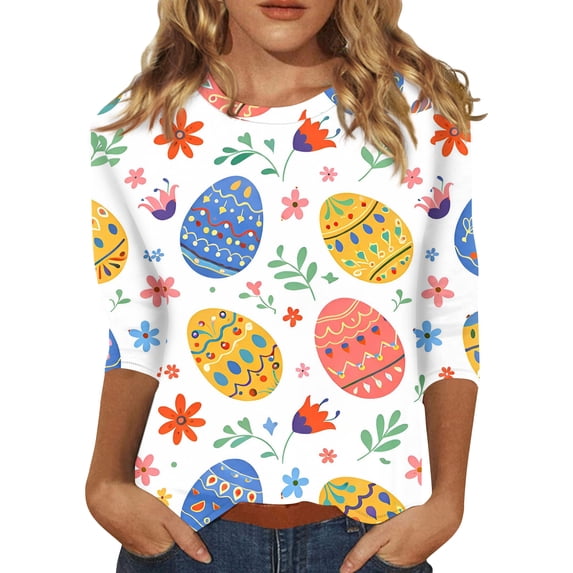 Dresfit Easter Shirts Women 2026 Loose Fit Crewneck 3/4 Sleeve Tunic ...