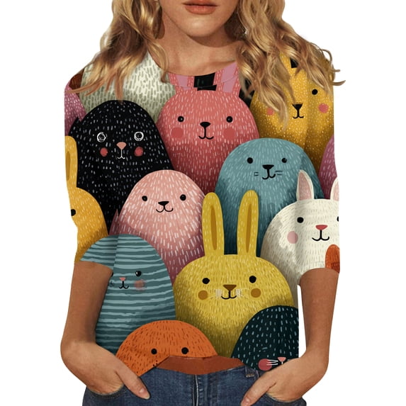 Dresfit Easter Shirts for Women Holiday Plus Size 3/4 Sleeve Crewneck ...