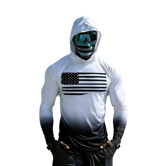 Dresfit Fishing Shirt Men with Mask Usa Flag Graphic Hooded Hiking Hoodies 2026 Summer Long Sleeve Sun Protection Beach Shirts Lightweight Cooling Spf Shirts 4XL
