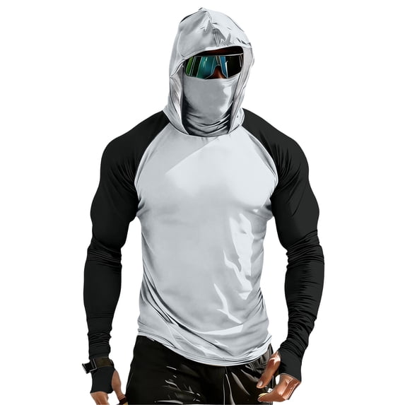 Dresfit Fishing Shirts for Men Upf 50+ Long Sleeve Sun Shirt Summer 2026 Hooded Outdoor Pullover Cooling Big and Tall Workout Hoodies with Face Mask White S