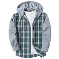 thumbnail image 1 of Dresfit Flannel Sweatshirts Men Button Down Plaid Patchwork Hoodies Drawstring Long Sleeve Quilted Fall Winter Shirt Flap Pocket Hooded Button Up Shirts Green 2XL, 1 of 4