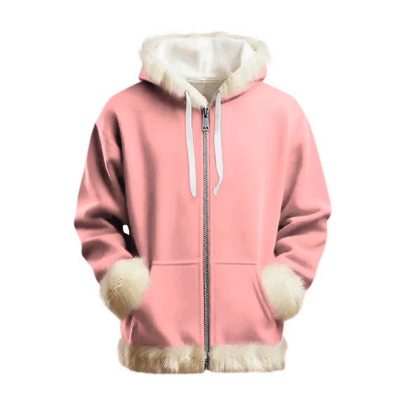 Dresfit Fleece Hoodies for Women Christmas Pullover 2025 Long Sleeve Fleece Lined Xmas Sweatshirts Kangaroo Pockets Cute Drawstring Blouses Pink S