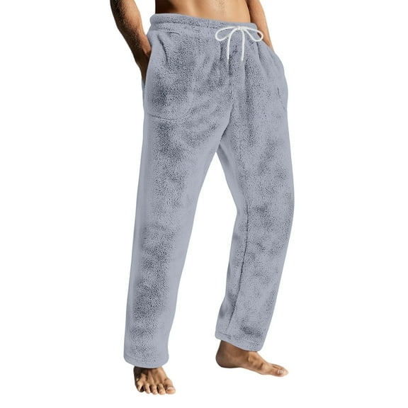 Dresfit Fuzzy Pajama Pants for Men Winter Flannel Pajamas Drawstring Solid Color Sleepwear Warm Thick Fleece Lined Pant Comfort Fluffy Plush Bottoms with Pockets Gray M