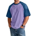thumbnail image 1 of Dresfit Golf Shirts Mens Crewneck Baseball Shirts Patchwork Short Sleeve Raglan Denim Shirt Summer 2026 Big and Tall Relaxed Fit Cotton Vintage T Shirts Light Purple L, 1 of 6