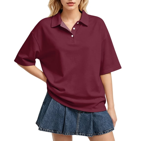Dresfit Golf Shirts Womens Collared Polo Shirts 2026 Summer Short Sleeve Button Down Back To School T Shirts Solid Lightweight Breathable Tennis Tops M