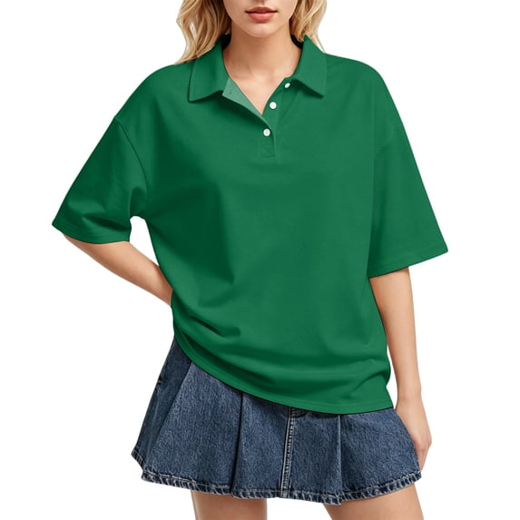 Dresfit Golf Shirts Womens Collared Polo Shirts Summer 2026 Button Down Short Sleeve Golf T Shirts Breathable Regular Fit Lightweight Tennis Tops L