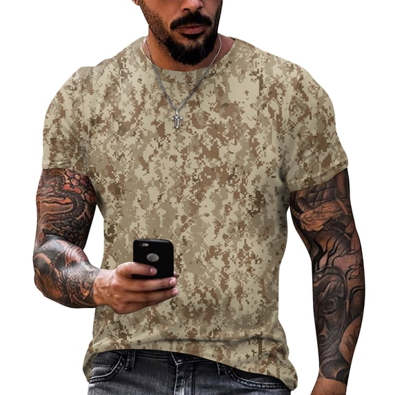 Dresfit Gym Shirts Men Camouflage Crew Neck Tennis Tops Short Sleeve Big and Tall Relaxed Fit Work Out Tees Lightweight Basic T Shirts Beige 6XL