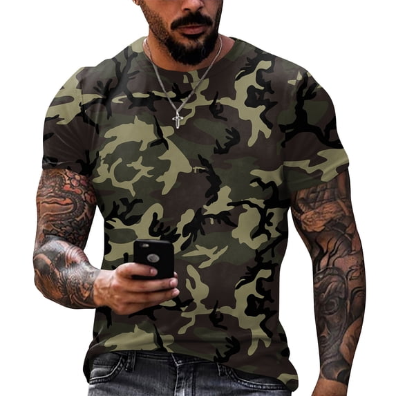 Dresfit Gym Shirts Mens Crew Neck Camouflage Tennis Tops Short Sleeve Cotton Relaxed Fit Work Out T Shirts Lightweight Basic Tees Dark Green M