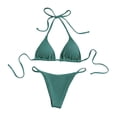 thumbnail image 1 of Dresfit Halter Two Piece Bikini Set for Women - Solid Color with Chest Pads & No Underwire Dark Green XL, 1 of 4