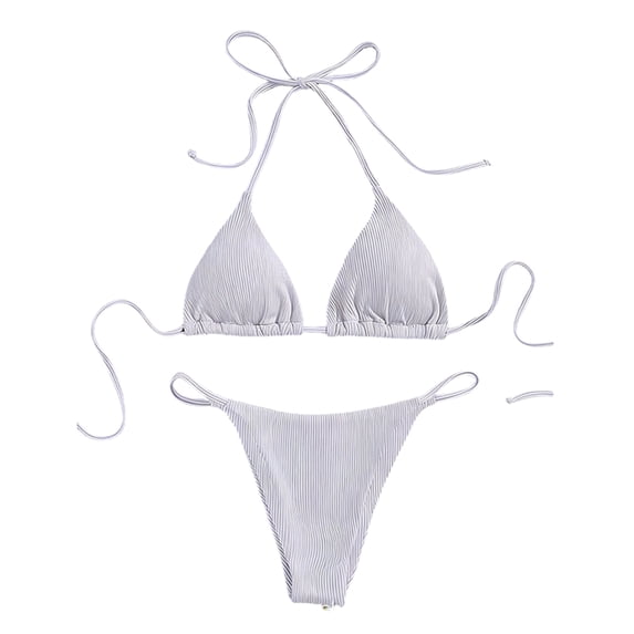 Dresfit Halter Two Piece Bikini Set for Women - Solid Color with Chest Pads & No Underwire White S