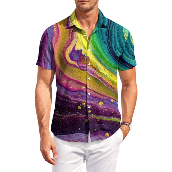 Dresfit Hawaiian Shirts Men Button Down Short Sleeve Polo Shirt Spring 2026 Graphic Holiday Mokaloha Shirt Oversized Funny Loose Tropical Aloha Shirt Yellow 5XL