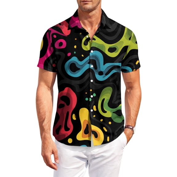 Dresfit Hawaiian Shirts Men Graphic Button Down Polo Shirt Summer Spring Short Sleeve Holiday Mokaloha Shirt Big and Tall Loose Funny Tropical Aloha Shirt Black XL