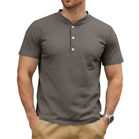 Dresfit Henley Shirt Men Big and Tall Short Sleeve Button Down Shirts 2026 Summer Basic Athletic Shirt Lightweight Cotton Oversized Tees Gray XL