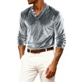 thumbnail image 1 of Dresfit Henley Shirt Mens Velvet Long Sleeve Party Shirts Summer Spring Big and Tall V Neck Tops Button Down Loose Fit Holiday Carnival Pullover Light Gray S, 1 of 5
