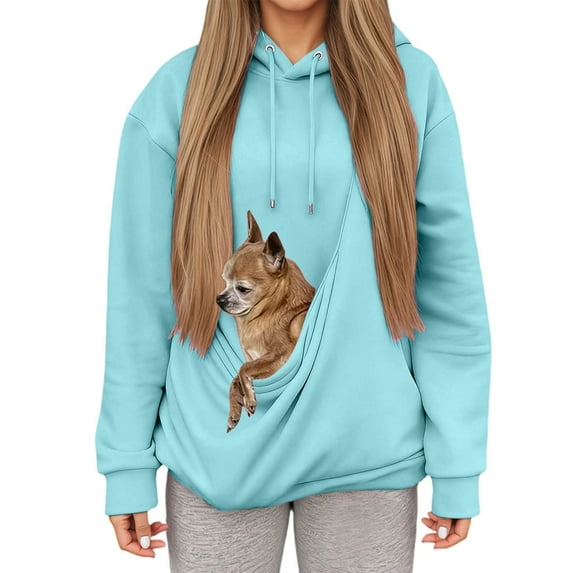 Dresfit Pet Pouch Hoodie for Men and Women Fall Kangaroo Pocket Oversized Sweatshirts Crewneck Hooded Pet Carrier Sweatshirt for Men Women Sky Blue M