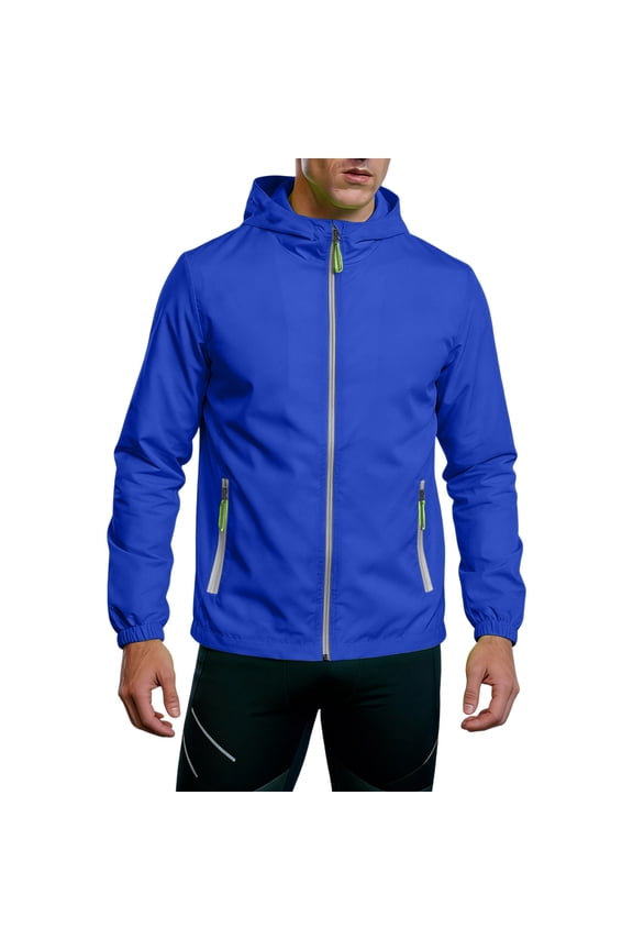 Hoodies Mens Drawstring Zip Up Rain Jacket 2026 Summer Long Sleeve Gym Raincoat Hooded Oversized Uv Protection Fishing Windbreaker with Pockets S