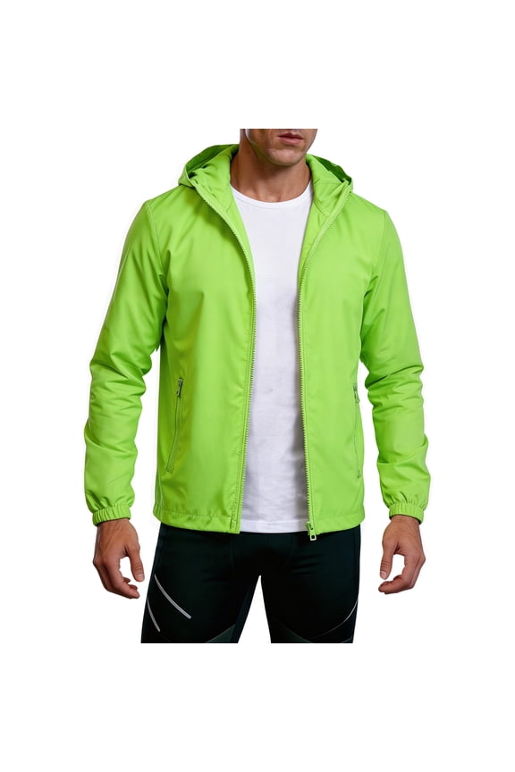 Hoodies Mens Long Sleeve Drawstring Rain Jacket Summer 2026 Zip Up Athletic Raincoat Loose Fit Reflective Quick Dry Running Windbreaker with Pockets 2XL
