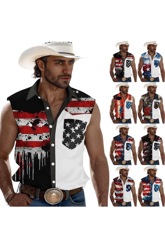 Independence Day Tank Tops for Men Sleeveless Lapel Cowboy Shirts Summer 2026 4th Of July Shirt Muscle 1776 250 Anniversary Usa Tees White XL