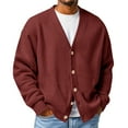 thumbnail image 1 of Dresfit Knit Sweater Mens Front V Neck Knitted Shirt Long Sleeve Ribbed Cardigan Sweaters Spring Button Up Textured Loose Fit Dressy Coat Back To School Pullover Wine S, 1 of 5
