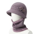 thumbnail image 1 of Dresfit Knitted Bucket Hat for Ladies Crohet Round Brim Cloche Hat with Bib Flower Baggy Vintage Winter Brimmed Solid Visor Brim Hat Light Purple One Size, 1 of 3