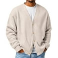 thumbnail image 1 of Dresfit Knitted Shirt Men Button Up Cardigan Sweaters Ribbed Long Sleeve Waffle Sweater Winter Front V Neck Textured Big and Tall Dressy Pullover Back To School Cardigan Beige 4XL, 1 of 5