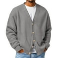 thumbnail image 1 of Dresfit Knitted Shirt for Men Front V Neck Waffle Sweater Long Sleeve Button Up Cardigan Sweaters Spring Ribbed Plus Size Big and Tall Back To School Cardigan Dressy Pullover Gray XL, 1 of 5