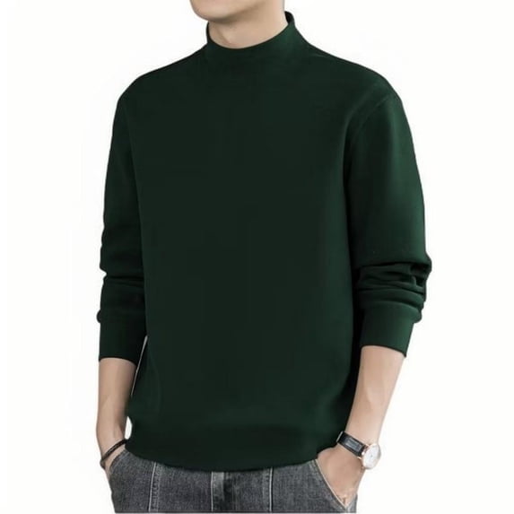 Dresfit Knitted Sweater for Men Big and Tall Winter Sweaters Mock Neck Crew Neck Solid Color Thermal Underwear Long Sleeve Basic Lightweight Wool Shirts Dark Green XL