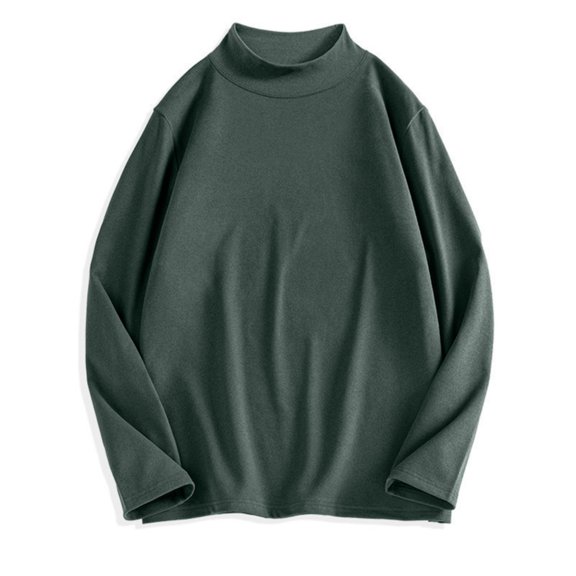 Dresfit Knitted Sweater Men Winter Big and Tall Sweaters Half High Neck Crew Neck Solid Color Thermal Underwear Long Sleeve Oversized Slim Fit Wool Shirts Dark Green M