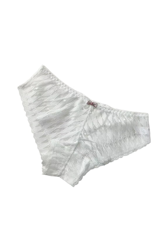 Ladies' Fine Straps Lace Thong, Seamless Low Waisted Briefs White M