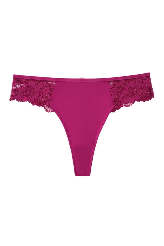 Ladies' Hollowed Out Low Waisted Thong, Lace Sexy Design Briefs Hot Pink M