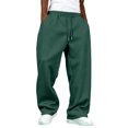 thumbnail image 1 of Dresfit Linen Pants for Men Wide Leg Baggy Sweat Pants Fall Winter Big and Tall Drawstring Sweatpants Solid Elastic Waist Straight Leg Gym Joggers 3XL, 1 of 4
