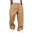 thumbnail image 1 of Dresfit Linen Pants Men Wide Leg Baggy Sweatpants Winter Fall Big and Tall Drawstring Sweat Pants Straight Leg Elastic Waist Uncuffed Gym Joggers M, 1 of 3