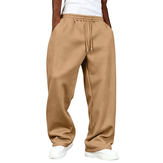 Dresfit Linen Pants Men Wide Leg Baggy Sweatpants Winter Fall Big and Tall Drawstring Sweat Pants Straight Leg Elastic Waist Uncuffed Gym Joggers M