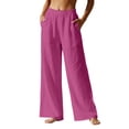 thumbnail image 1 of Dresfit Linen Pants for Women Palazzo Wide Leg Boho Pant 2026 Summer Cotton Flowy Trousers Elastic Lightweight Business Slacks with Pockets Hot Pink XL, 1 of 6