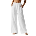 thumbnail image 1 of Dresfit Linen Pants Women Palazzo Wide Leg Business Trousers Summer 2026 Stretch Lounge Pant Cotton Elastic High Waist Beach Slacks with Pockets White S, 1 of 6