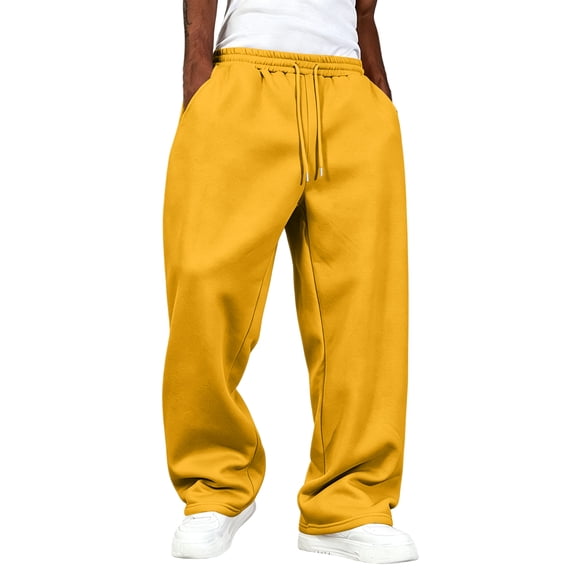 Dresfit Linen Pants for Men Baggy Wide Leg Sweatpants Winter Fall Drawstring Big and Tall Sweat Pants Uncuffed Elastic Waist Oversized Lounge Pants M