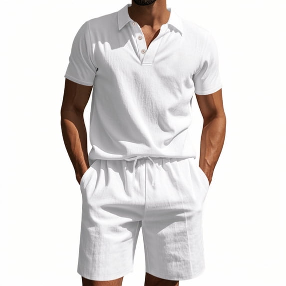 Dresfit Linen Sets Outfits for Men Short Sleeve Button Down Polo Shirts & Shorts Outfit 2026 Summer Big and Tall Beach 2 Piece Short Sets Breathable Short Set 3XL
