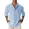 thumbnail image 1 of Dresfit Linen Shirt Men Long Sleeve Button Shirts Summer Button Up Solid Henley Tops Spring Plus Size Loose Vacation Yoga Shirt Light Blue M, 1 of 3