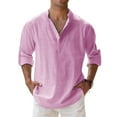 thumbnail image 1 of Dresfit Linen Shirt Men Long Sleeve Button Shirts Summer Slim Fit Solid Henley Tops Spring Button Up Plus Size Hippie Casual Shirt Pink XL, 1 of 3